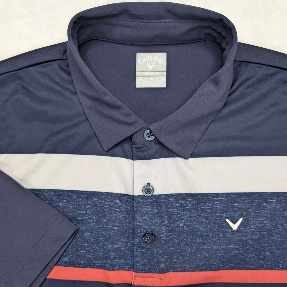 Callaway Opti-Dri Mens Golf Polo Shirt XL Blue Performance Stretch Stripe‎